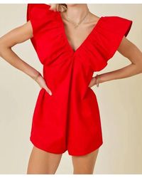 Day + Moon - Denim V-Neck Sleeveless Romper - Lyst