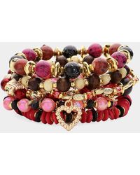 Fashnzfab - 7Pcs -Metal Dolphin Elephant Open Bubble Heart Butterfly Charm Pointed Various Beads Beaded Stretch Multi Layered Bracelets - Lyst