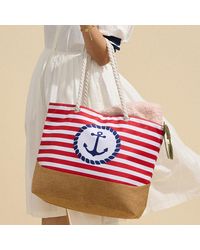 Fashnzfab - Anchor Printed Striped Rope Handle Beach Tote Bag - Lyst