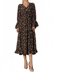 Lena® - Floral Print Long Sleeve Ruffle Midi Dress - Lyst