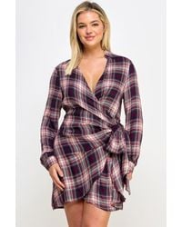 TRUEDAMES - Plus Size Long Sleeve Plaid Side Tie Dress - Lyst