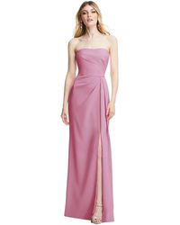 After Six - Strapless Pleated Faux Wrap Trumpet Gown With Front Slit - Lyst