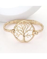 Fashnzfab - Hammered Metal Tree Of Life Hook Bracelet Worn - Lyst