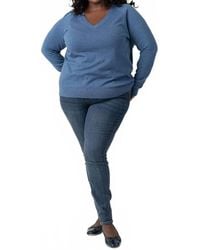Minnie Rose - Cotton Cashmere Distressed Long Sleeve V-Neck Tee - Lyst