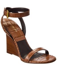 Michael Kors - Claudia Croc-Embossed Leather Wedge Sandal - Lyst