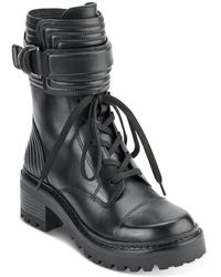 DKNY - Basia Leather Quilted Combat & Lace-up Boots - Lyst