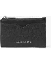 Michael Kors - Michael Kors Hudson Logo Embossed Leather Card Case - Lyst