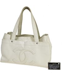 Chanel - Logo Cc Leather Tote Bag (pre-owned) - Lyst