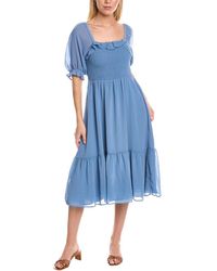 1.STATE Smocked Midi Dress - Blue