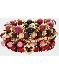 Fashnzfab - 7Pcs -Metal Dolphin Elephant Open Bubble Heart Butterfly Charm Pointed Various Beads Beaded Stretch Multi Layered Bracelets - Lyst