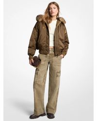 Michael Kors - Faux Fur-Trimmed Satin Ciré Hooded Bomber Jacket - Lyst