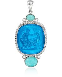 Ross-Simons - Italian Blue Venetian Glass Diana The Huntress Pendant With Amazonite In Sterling Silver - Lyst