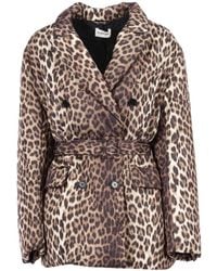 P.A.R.O.S.H. - Leopard Print Double-Breasted Jacket With Belted Waist - Lyst