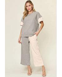 TRUEDAMES - Full Size Texture Contrast T-Shirt And Wide Leg Pants Set - Lyst