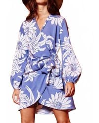 Bucketlist - Dana Floral Print Puff Wrap Mini Dress - Lyst