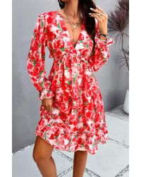 TRUEDAMES - Fashnzfab Elegant Printed V Neck Ruffled A Line Mini Dress - Lyst