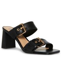 Steve Madden Loreli Leather Square Toe Block Heel in Black | Lyst