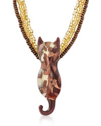 Ross-Simons - Italian Brown And Gold Murano Glass Bead Cat Necklace - Lyst