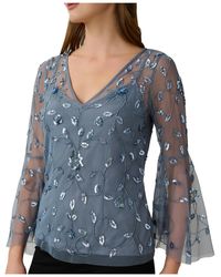 Adrianna Papell - Mesh Embellished Blouse - Lyst