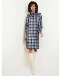 Misook - Pleated Mock Neck Crepe De Chine Printed A-Line Dress - Lyst