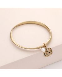 Fashnzfab - N- Initial Initial Monogram Pearl Charm Bangle Bracelet - Lyst