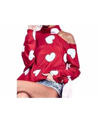 Bibi - Heart Print Top With One Open Shoulder - Lyst