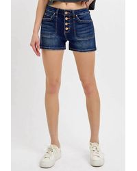 Risen - High Rise Denim Patch Pocket Shorts - Lyst