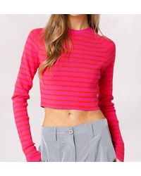 Olivaceous - Striped Rib Knit Crop Top - Lyst