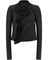 Rick Owens - Scarf Biker Cropped Leather Jacket - Lyst