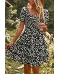 TRUEDAMES - Floral Print Off Shoulder Flounce Sleeve Ruffle Hem Dress - Lyst