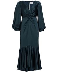 Cinq À Sept - Velda Drop Waist Blouson Sleeve Silk Midi Dress - Lyst