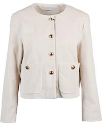 Marella - Cropped Velvet Jacket With Jewel Button Closure - Lyst