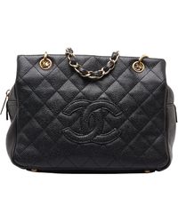 Chanel - Logo Cc Leather Tote Bag (pre-owned) - Lyst
