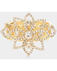 Fashnzfab - Round Stone Pointed Rhinestone Paved Flower Adjustable Evening Bracelet Arm Cuff Clear - Lyst