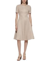 Calvin Klein - Faux Suede Short Sleeves Fit & Flare Dress - Lyst