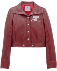 Courreges - Cropped Dark Stretch-Cotton Faux Leather Jacket - Lyst