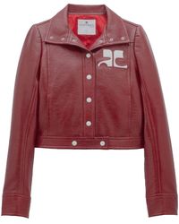 Courreges - Cropped Dark Stretch-Cotton Faux Leather Jacket - Lyst