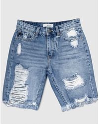 Kancan - High Rise Distressed Bermuda Shorts - Lyst