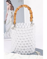 Fashnzfab - Bamboo Handle Transparent Bead Chic Tote Bag - Lyst
