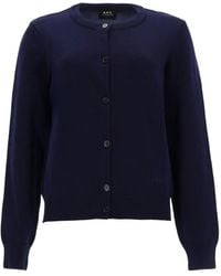 A.P.C. - Solid Round Neck Cardigan - Lyst