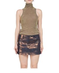 Priscavera - Velvet Mesh Turtleneck Tank Top - Lyst