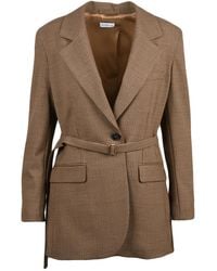 Marella - Fitted Wool Jacket With Subtle Checkered Pattern - Lyst