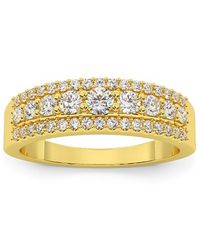 Pompeii3 - 5/8ct Pave 3-row Diamond Wedding Ring Stackable Band 14k Gold Lab Grown - Lyst