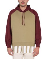 Sunnei - Two-Tone Cotton Sweatshirt With Drawstring Hood - Lyst