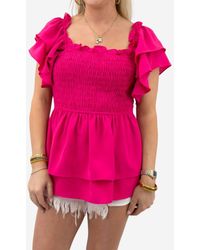 Bibi - Layered Ruffle Sleeve Smocked Top - Lyst