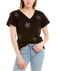 Chrldr Glitter Stars Wide V-neck T-shirt - Black