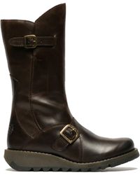 Fly London - Mes 2 Wedge Heel Buckle Mid-Calf Leather Zip Platform Boots - Lyst