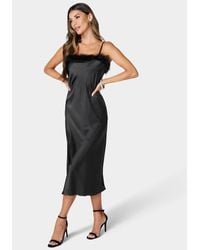Bebe - Feather Satin Slip Dress - Lyst