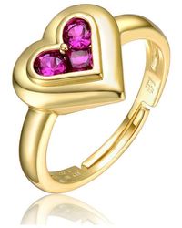 Rachel Glauber - 14k Gold Plated With Ruby Cubic Zirconia Cluster 3-heart Halo Promise Ring - Lyst
