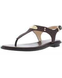 MICHAEL Michael Kors - Mk Plate Leather Ankle Strap Thong Sandals - Lyst
